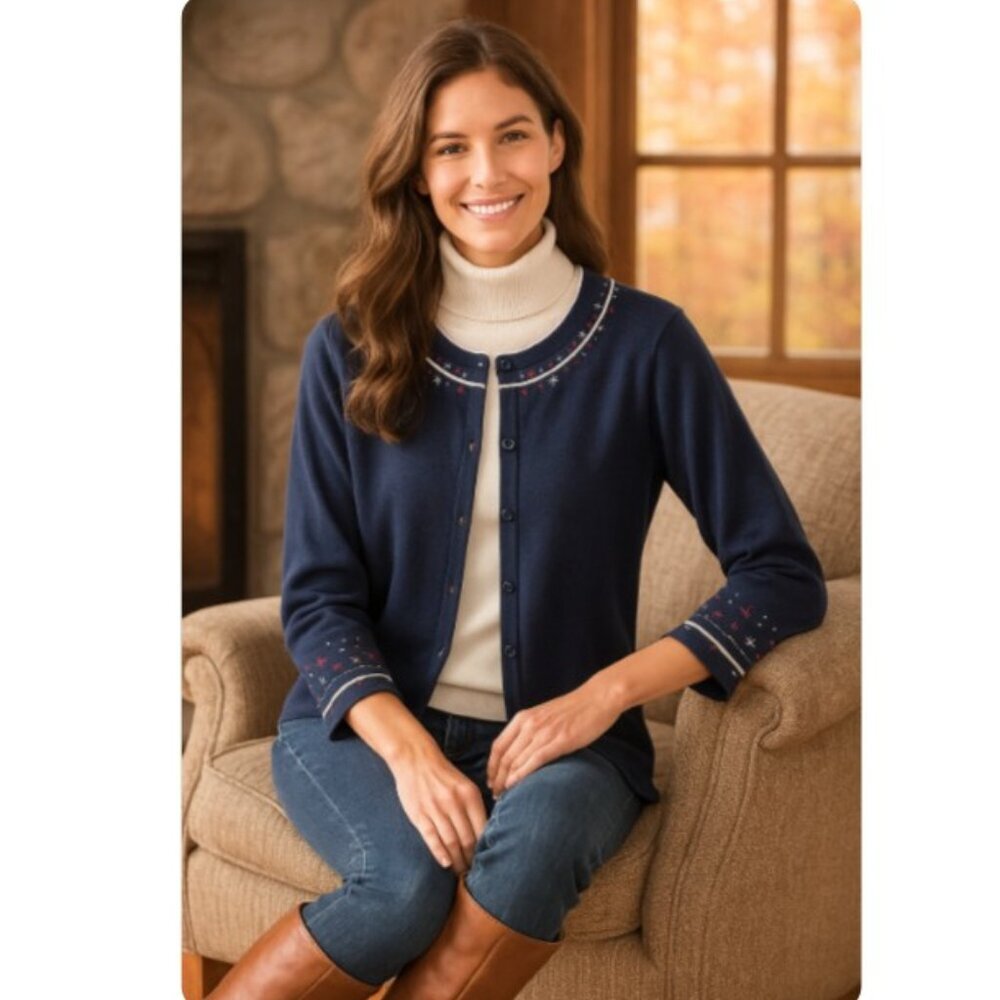 Christopher & Banks Blue Hand Embellished Cardigan Sweater